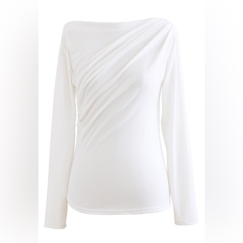 Chicwish White Ruched Front Long Sleeve Top Size XL